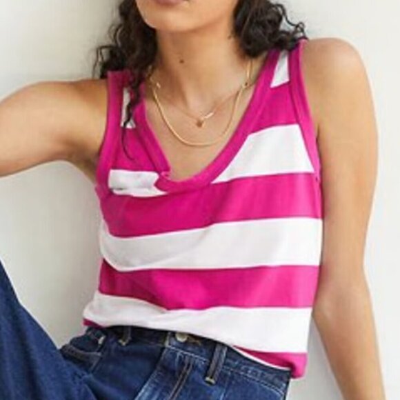 Anthropologie t.la Pink and White Striped Scoop-Neck Layering Tank Top - M NEW - Picture 9 of 9